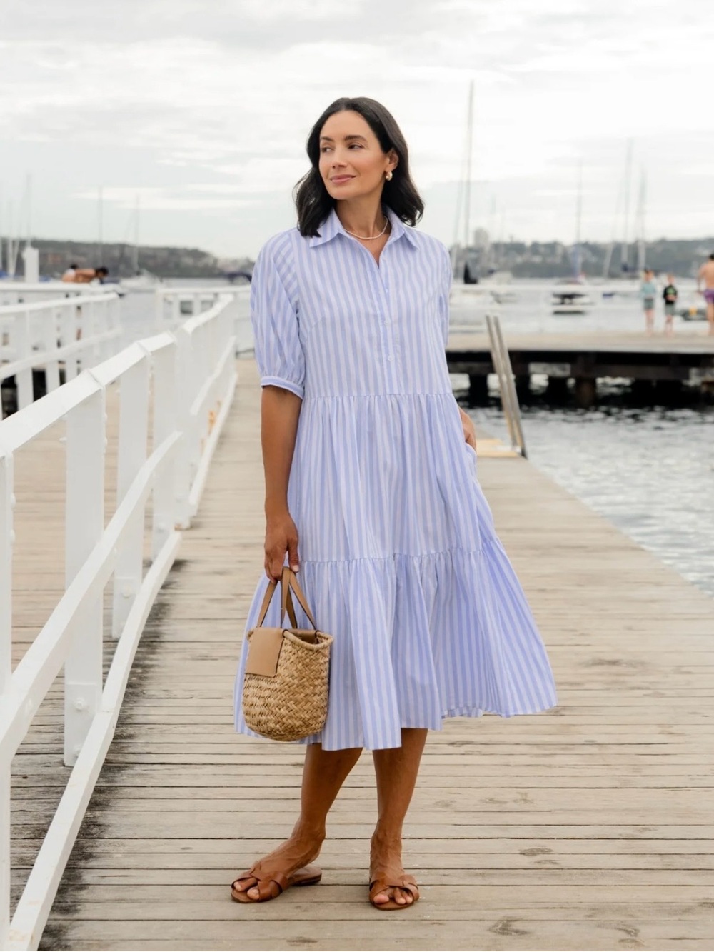 Maye Dress Marnie Midi Shirtdress Maye The Label Blue Striped XS Quiet Luxury